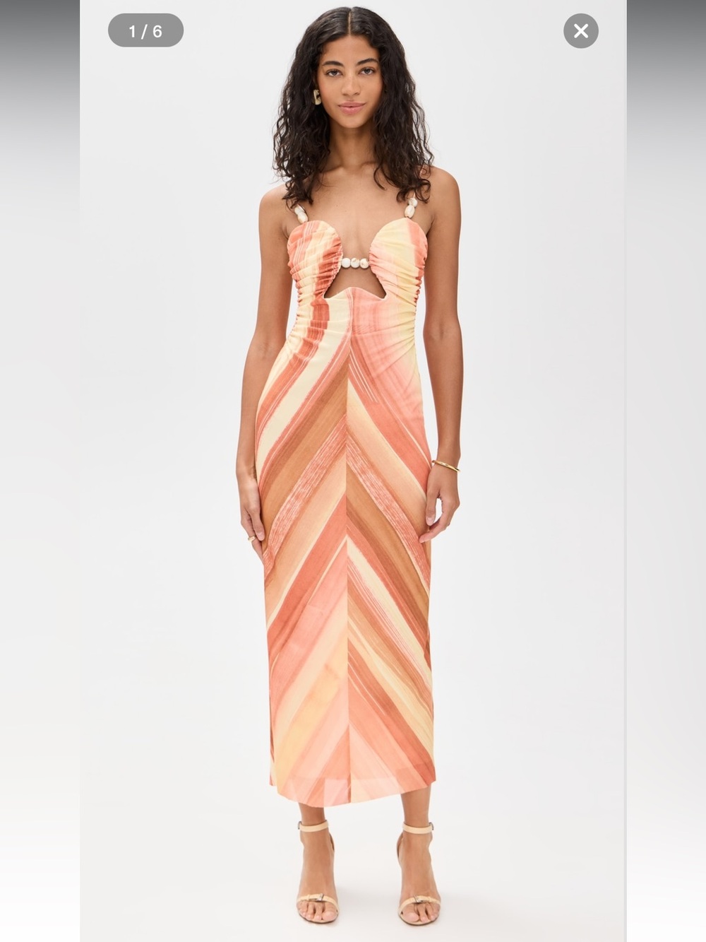 Significant Other Beaded Strap Cutout Striped Orange and Yellow Mattie Midi Dres